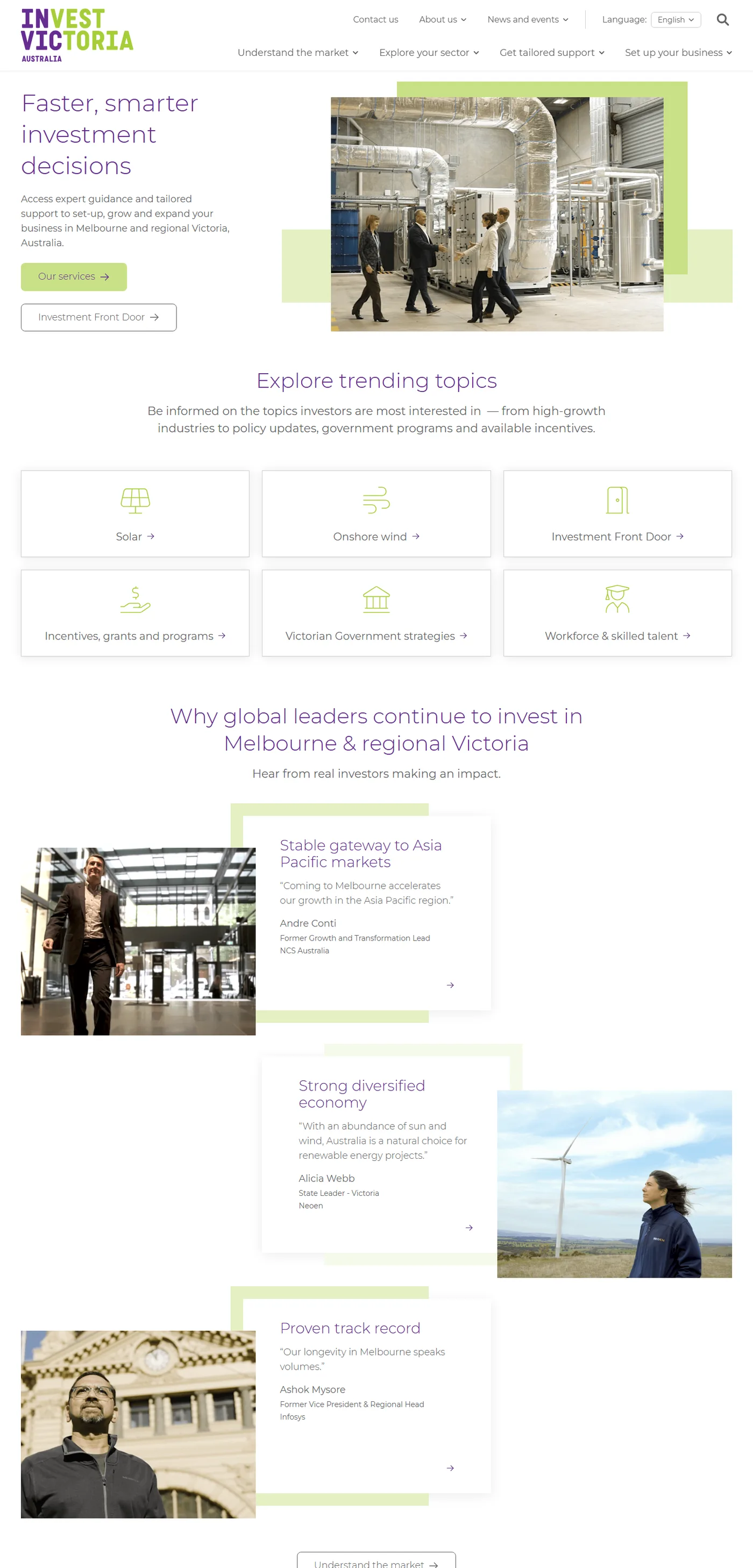 The home page of invest.vic.gov.au