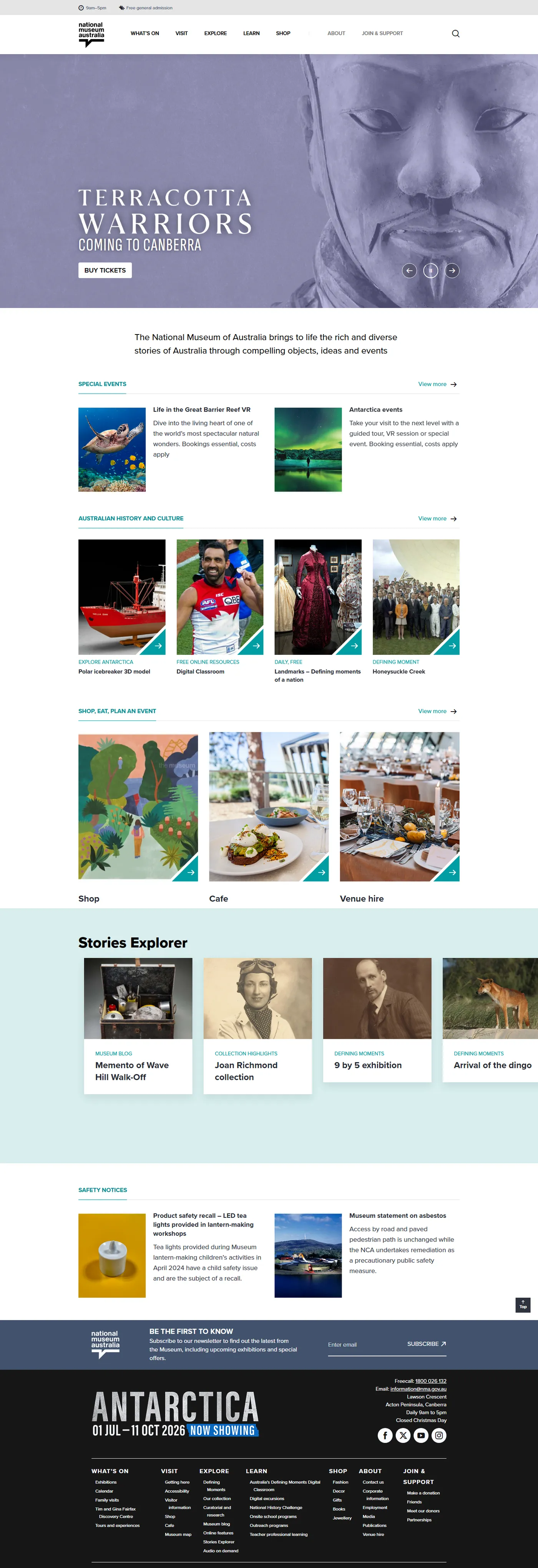 The home page of nma.gov.au