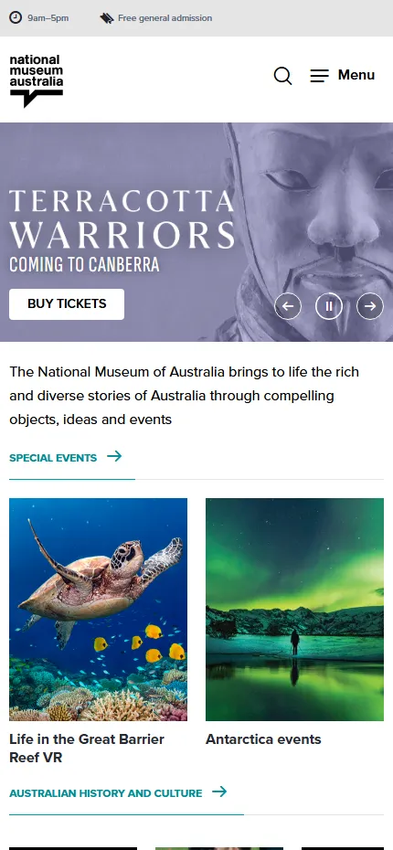 The nma.gov.au home page on a phone