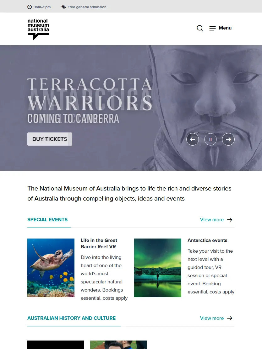 The nma.gov.au home page on a tablet