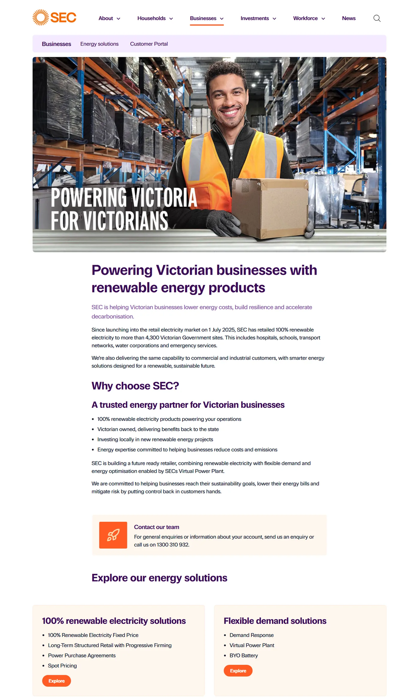 The Businesses section on secvictoria.com.au