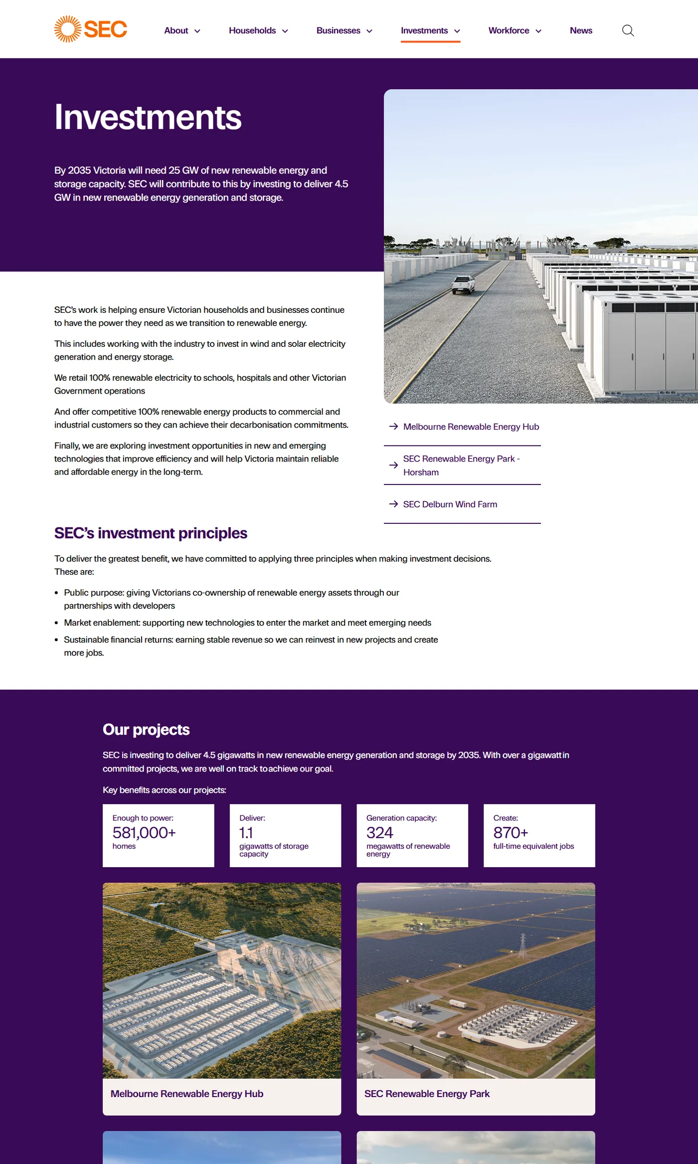 The investments section on secvictoria.com.au