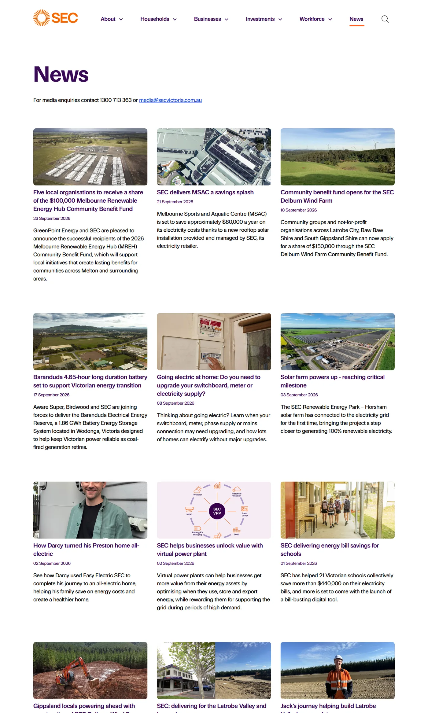 The news section on secvictoria.com.au