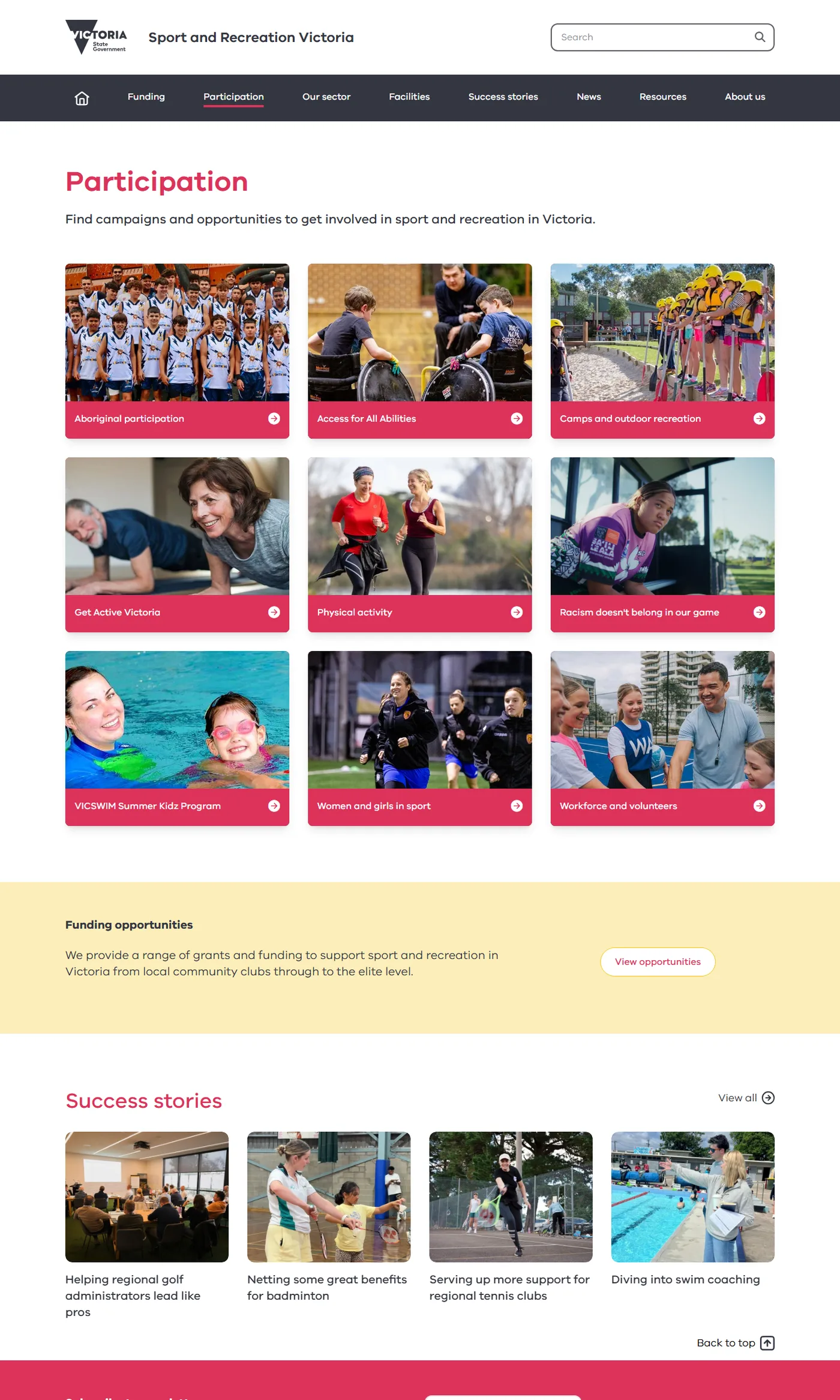 The participation section on sport.vic.gov.au