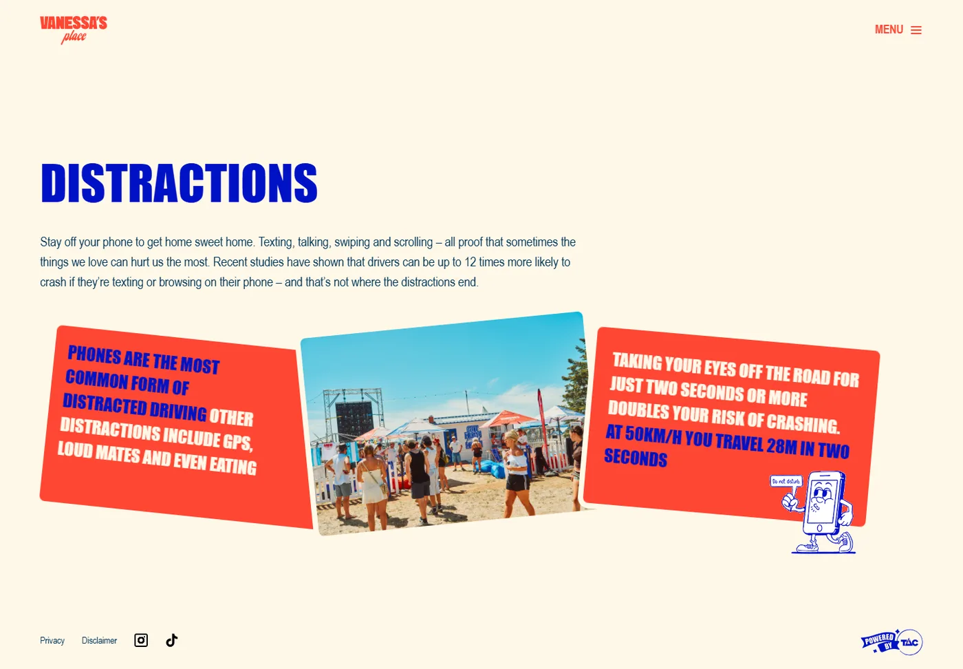 The distracted driving page on vanessasplace.com.au