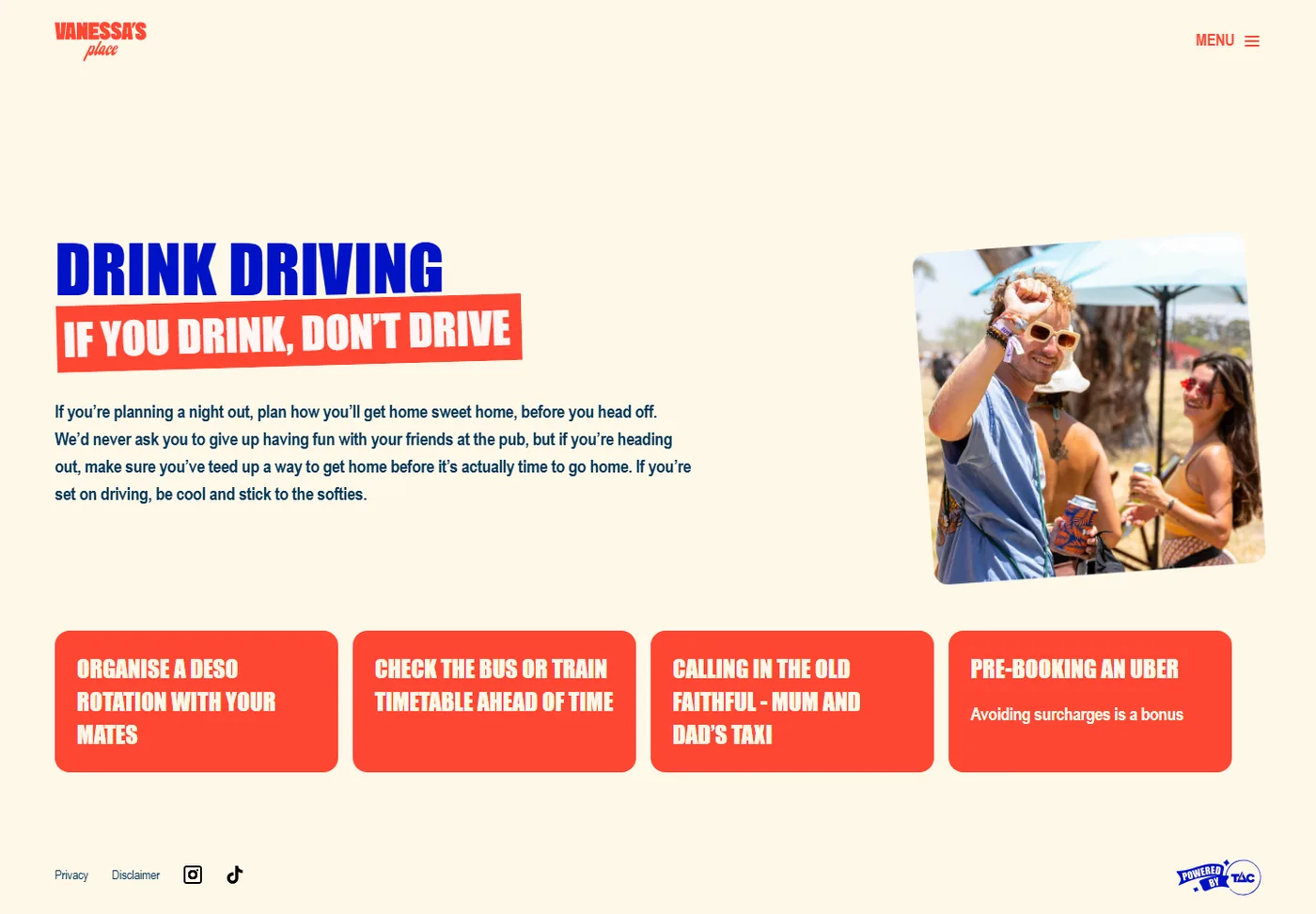 The drink driving page on vanessasplace.com.au