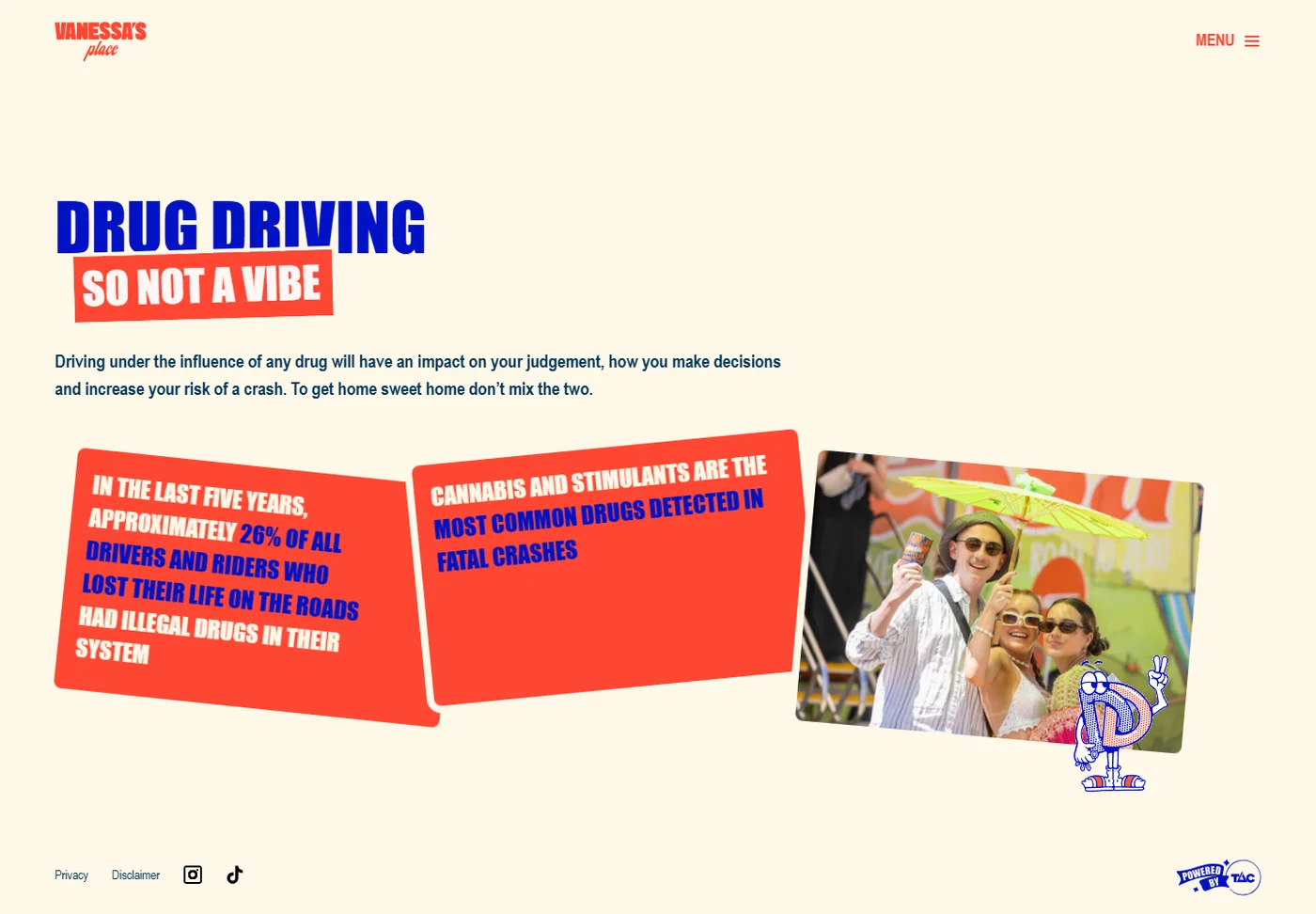 The drug driving page on vanessasplace.com.au