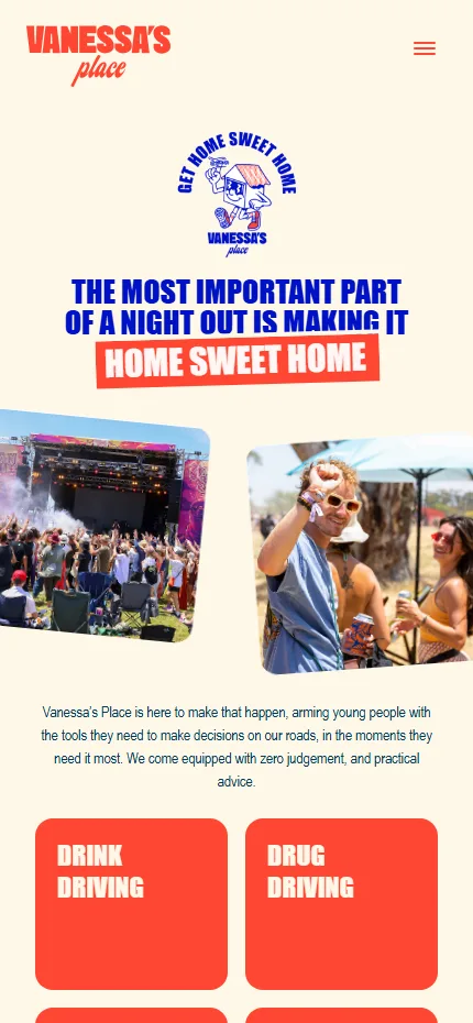 The Vanessa’s Place home page on a phone