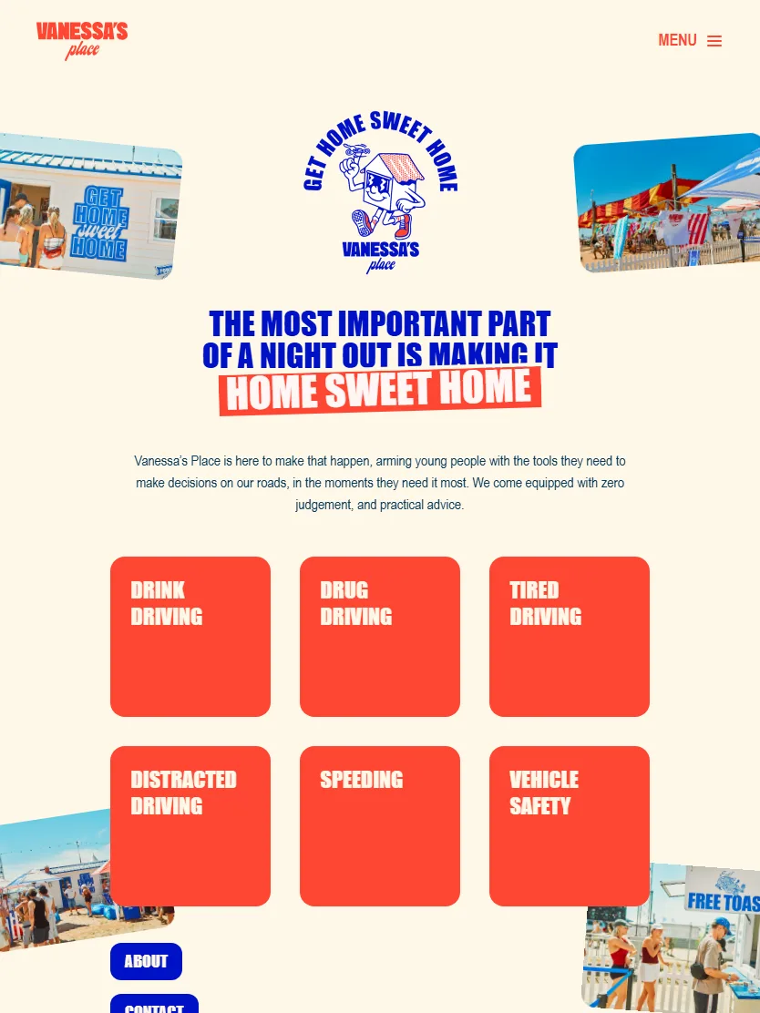 The Vanessa’s Place home page on a tablet