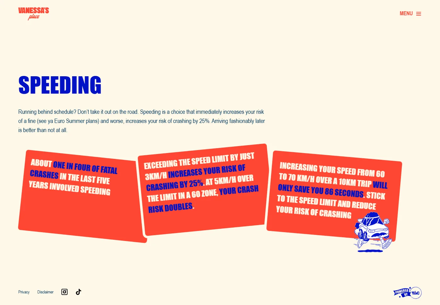 The speeding page on vanessasplace.com.au