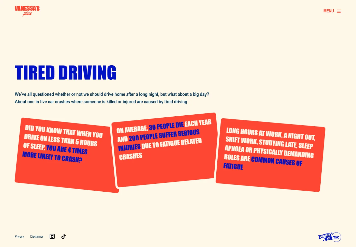 The tired driving page on vanessasplace.com.au