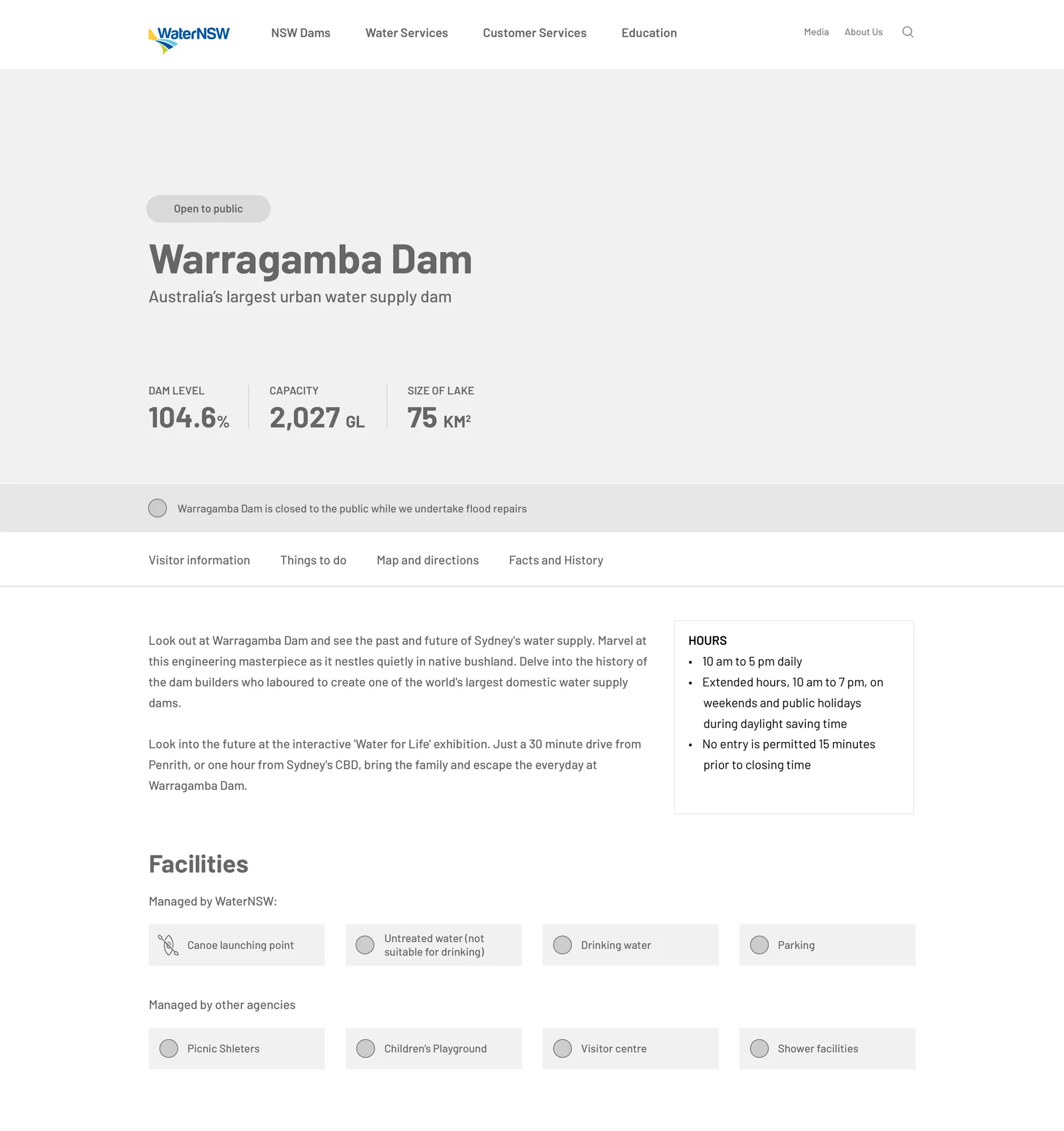 Dam page wireframe
