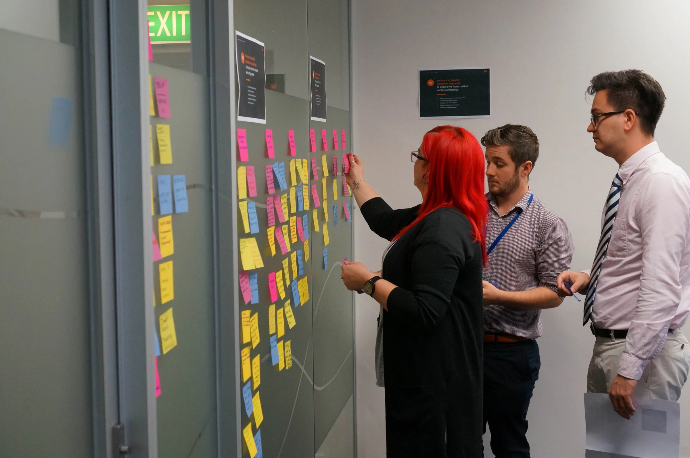 Mapping a site on a wall of notes with a client